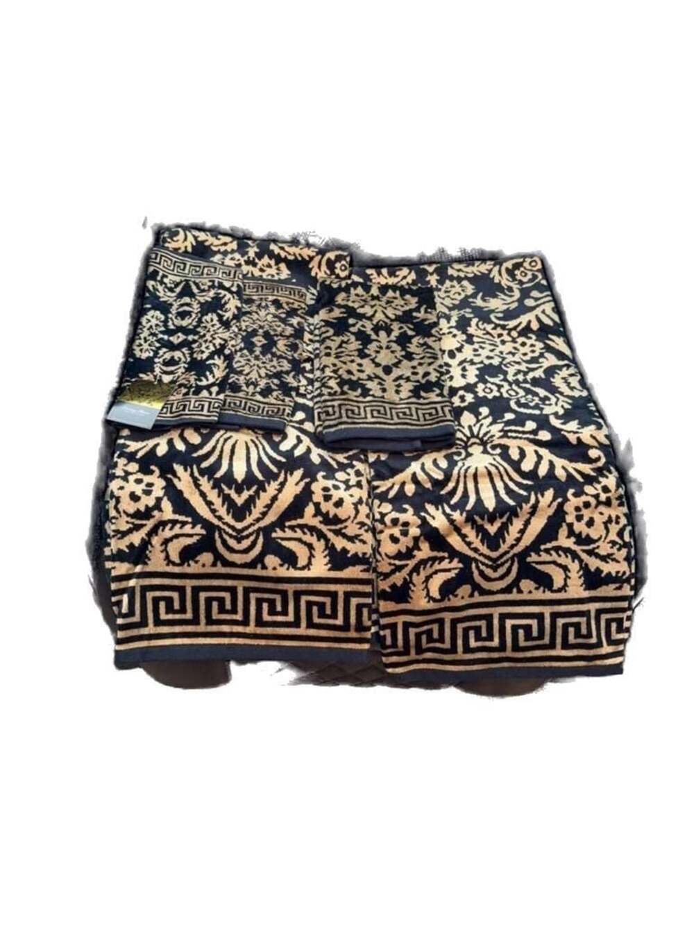 Luxury Home Collection Black and Gold Greek Key Damask 5-Piece Towet Set